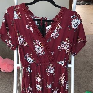 Red floral romper